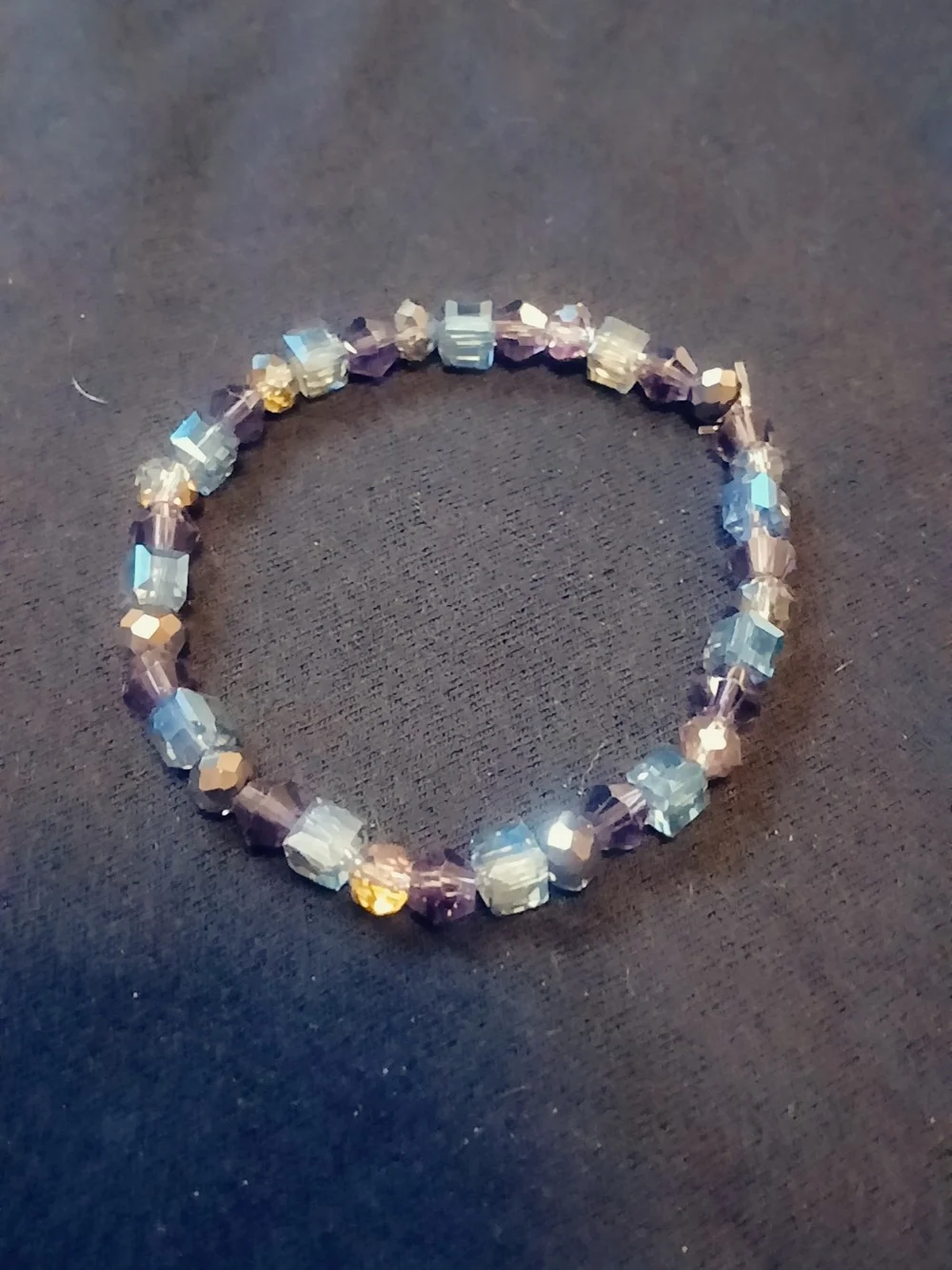Faceted Blue & Purple Crystal Stretch Bracelet with Gold Accents